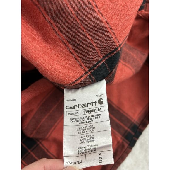 Carhartt Loose Fit Flannel SHIRT ADULT XL TALL RED PLAID OUTDOOR Long Sleeve MEN - Picture 4 of 11